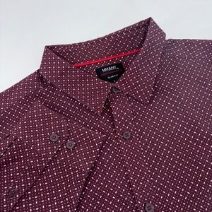 MIX&NY Performance Slim Fit Shirt Mens Large Burgundy Geometric Long Sleeve L